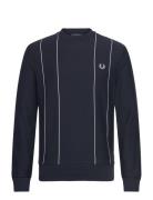 Pinstripe Sweatshirt Designers Knitwear Round Necks Navy Fred Perry