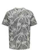 Onsperry Life Reg Leaf Aop Ss Tee Noos Tops T-shirts Short-sleeved Gre...