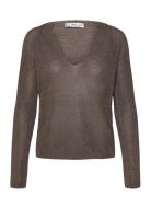 V-Neck Lurex Sweater Tops T-shirts & Tops Long-sleeved Brown Mango