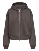 Boxy Zip Hoodie Tops Sweat-shirts & Hoodies Hoodies Brown Weekday