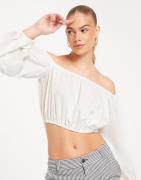 Pieces - Hvit - Pcmari Ls Off Shoulder Cr Top D2D D