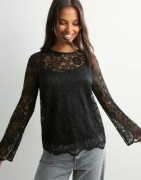 Pieces - Svart - Pcolline Ls Lace O-Neck Top Wvn Noo