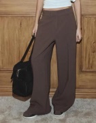 Nelly - Brun - Mid Waist Wide Suit Pants