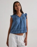 Only - Blå - Onlcharis Life Sl Tie Neck Top Wvn