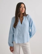Vero Moda - Blå - Vmnatali Ls Emb Top Wvn Noos